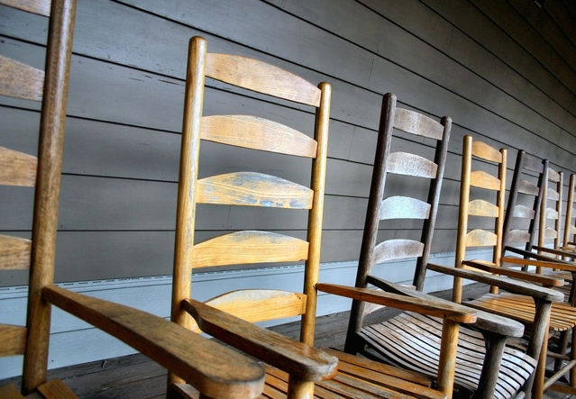 row of rocking chairs